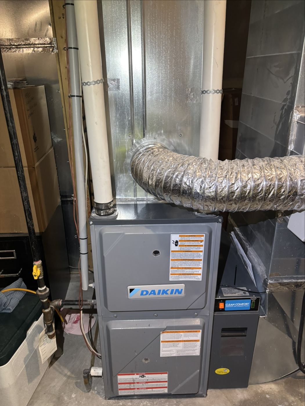 A Daikin furnace installed in a basement